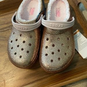 Rose Gold Crocs with pink wool lining